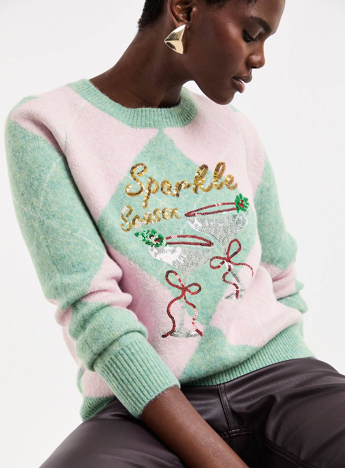 JD WILLIAMS Sparkle Season Argyle Jumper 28-30 - Image 1 thumbnail